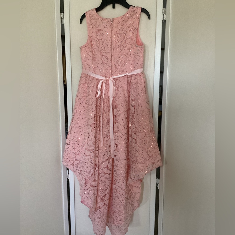 ๐ Girls formal dress Sz 7 pink lace fancy sequins wedding black tie flower girl - Picture 4 of 10